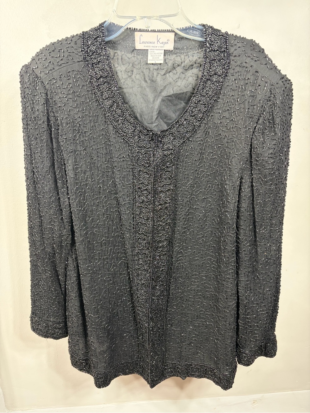 Vintage Laurence Kazar Hand Beaded Black 100% Silk Evening Jacket Formal Glam L